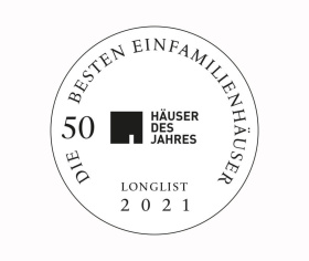Label für die Longlist der 50 besten Einfamilienhäuser 2021.