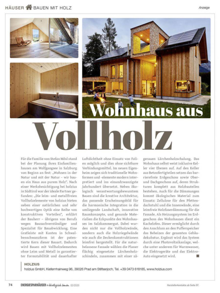 Vollholzwohnhaus: moderne Architektur, nachhaltige Materialien, familienfreundliches Design.